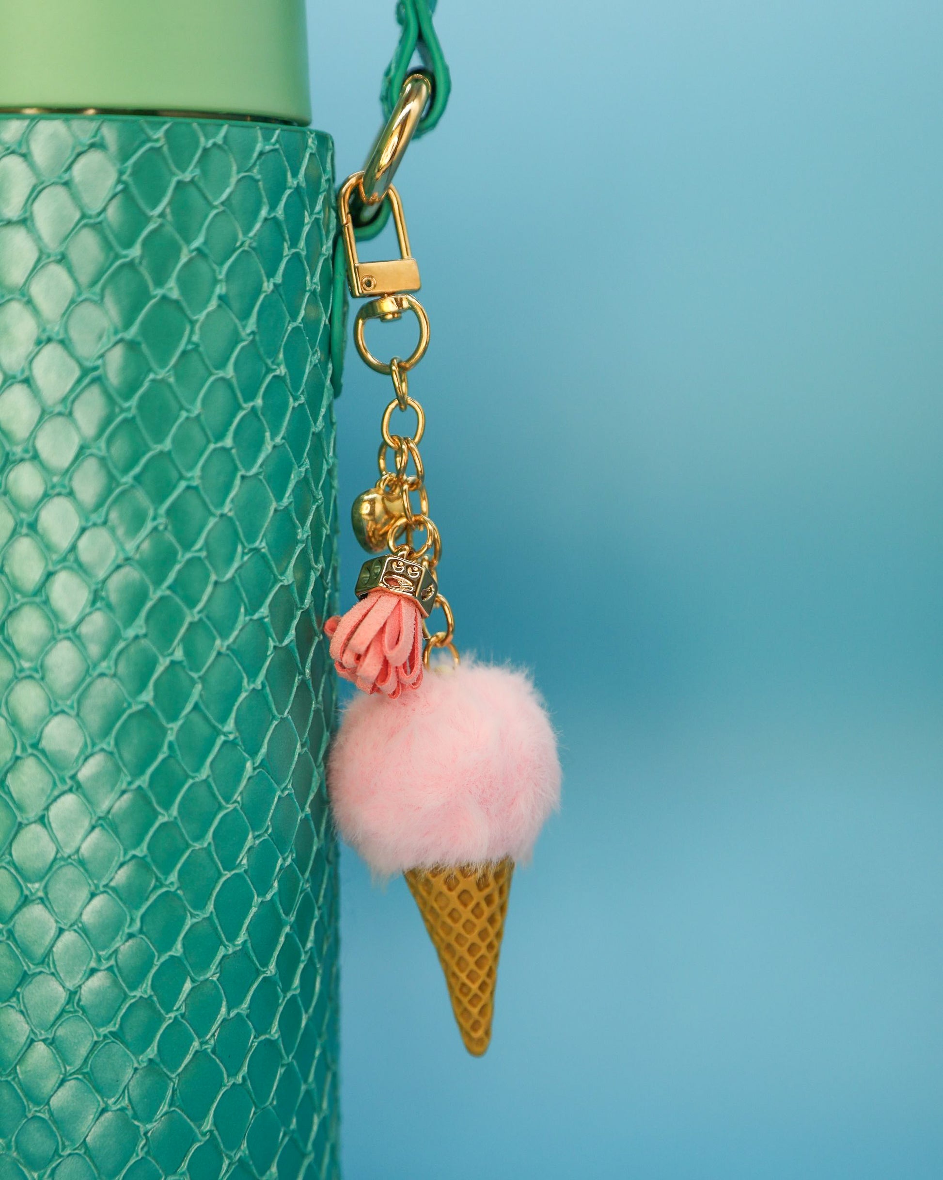 Ice-cream water bottle charm on green loomi slip