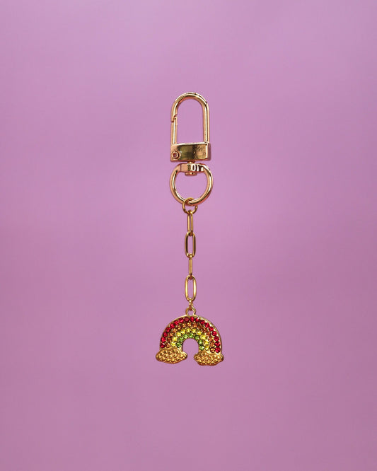 Loomi rainbow water bottle charm with pave stones.