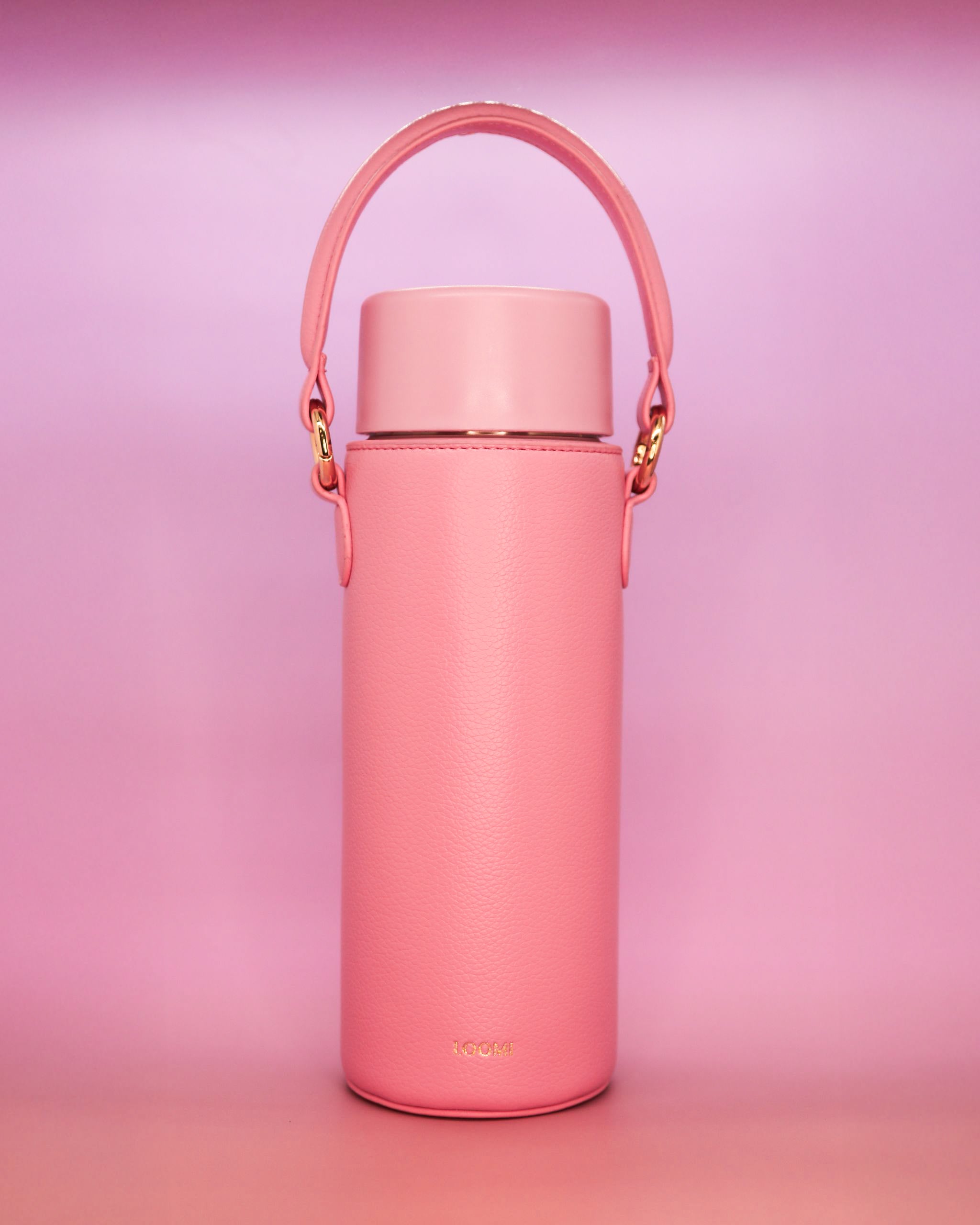 Pink Faux Leather Cover With 20 oz Loomi Water Bottle 