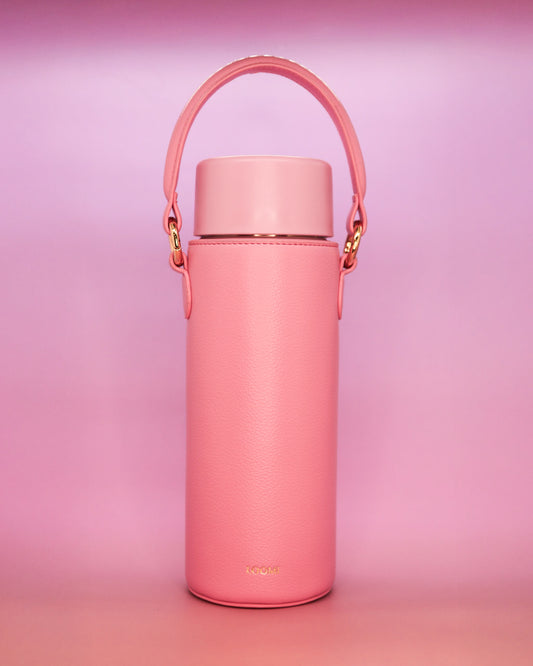 Pink Faux Leather Cover With 20 oz Loomi Water Bottle 